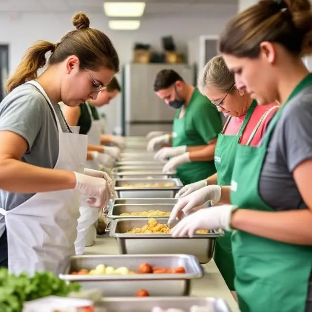 Volunteers preparing food for a local charity.