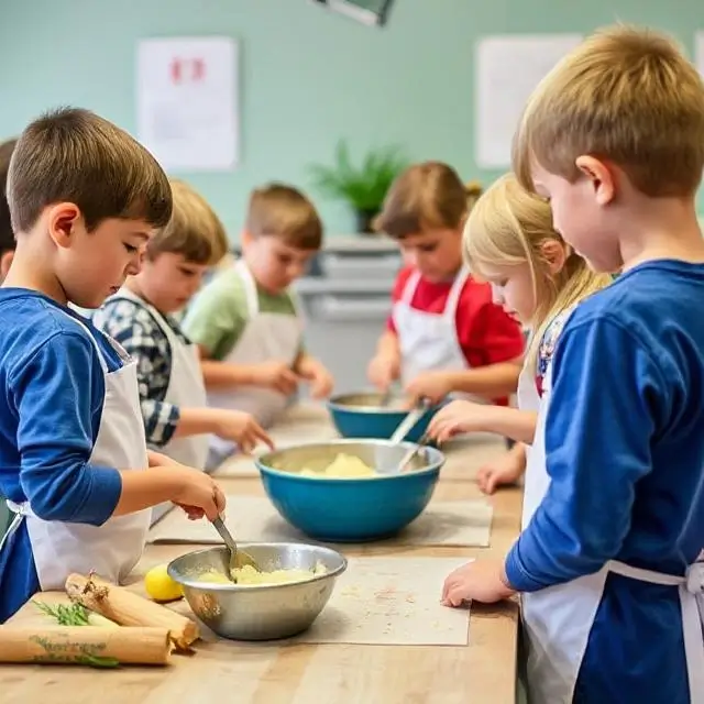 Children participating in a cooking workshop.