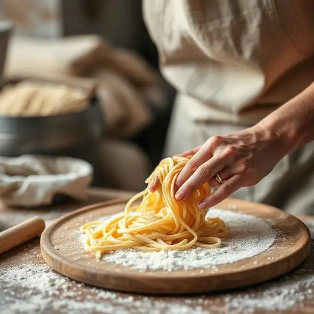 Artisan pasta being made by hand.