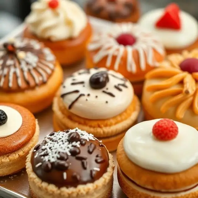 A variety of beautifully crafted French pastries.